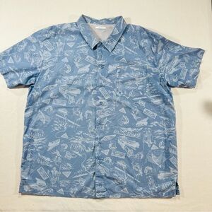 Columbia PFG Fishing Shirt Mens XXL Blue Fish Print Vented Button Up